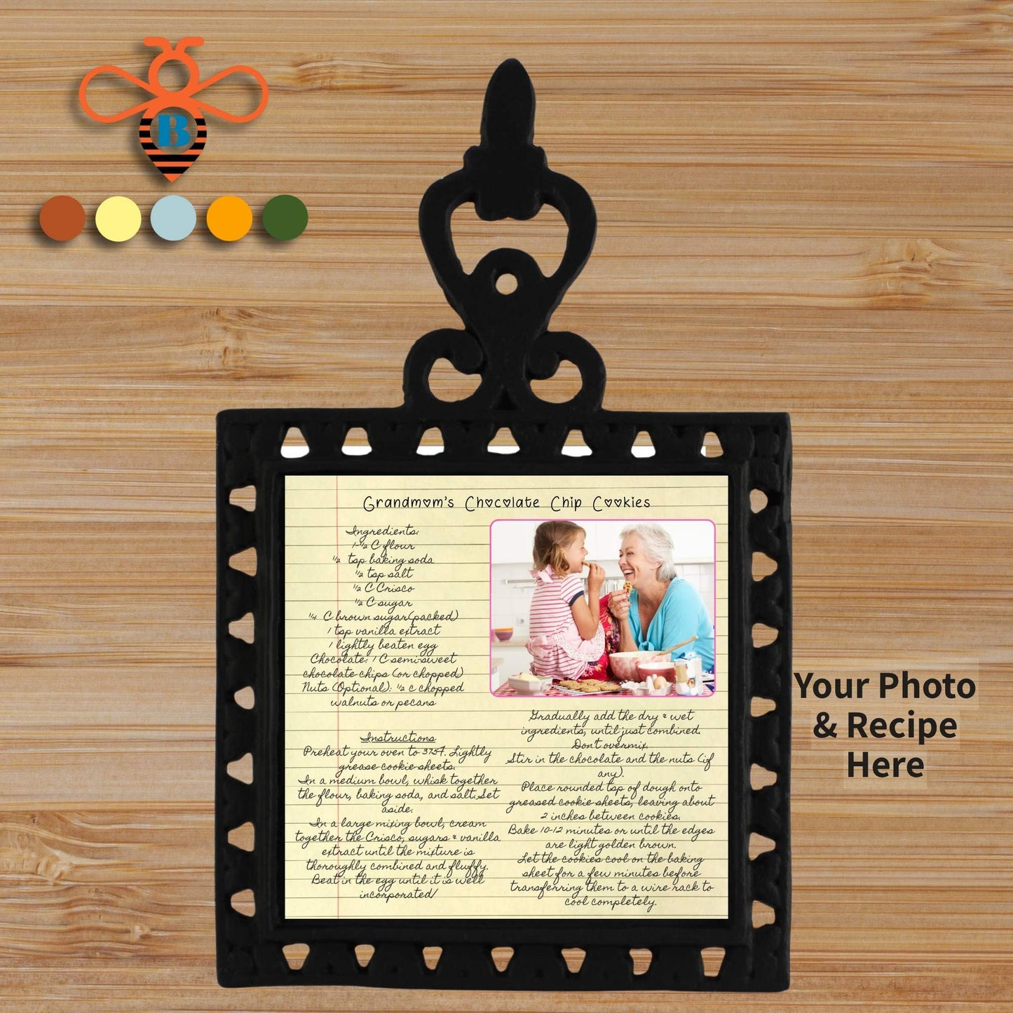Personalized Interchangeable Photo Trivet – Cast Iron with Custom 4x4 Tile
