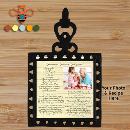 Personalized Interchangeable Photo Trivet – Cast Iron with Custom 4x4 Tile