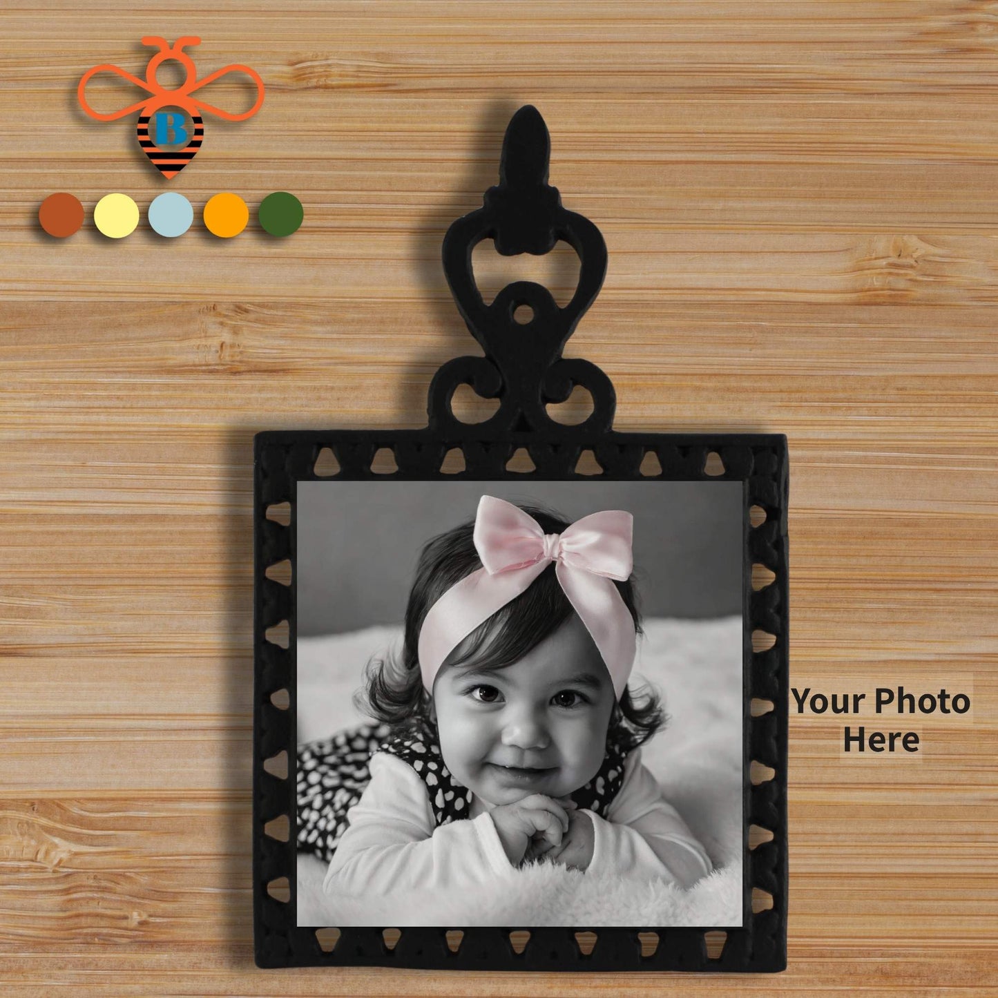 Personalized Interchangeable Photo Trivet – Cast Iron with Custom 4x4 Tile