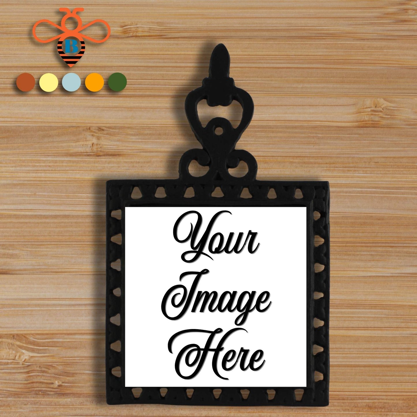 Personalized Interchangeable Photo Trivet – Cast Iron with Custom 4x4 Tile