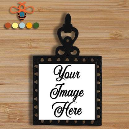 Personalized Interchangeable Photo Trivet – Cast Iron with Custom 4x4 Tile