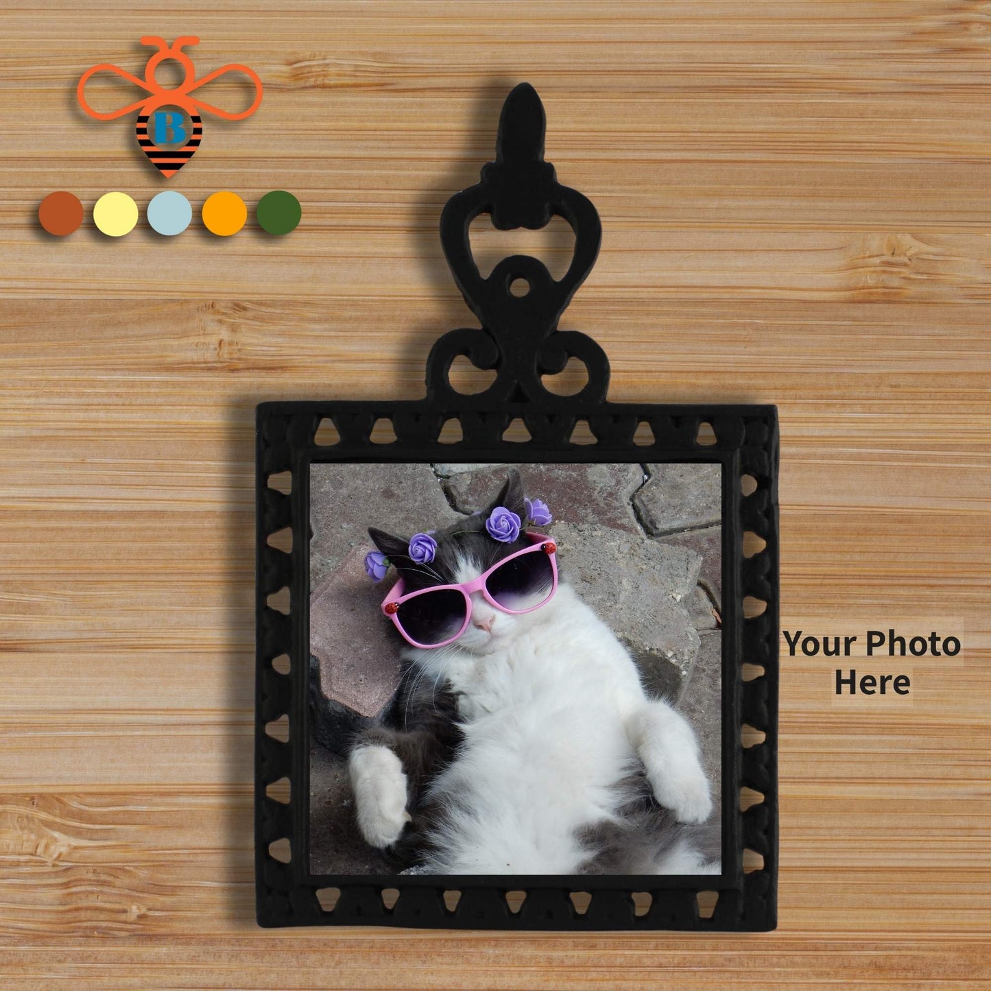 Personalized Interchangeable Photo Trivet – Cast Iron with Custom 4x4 Tile