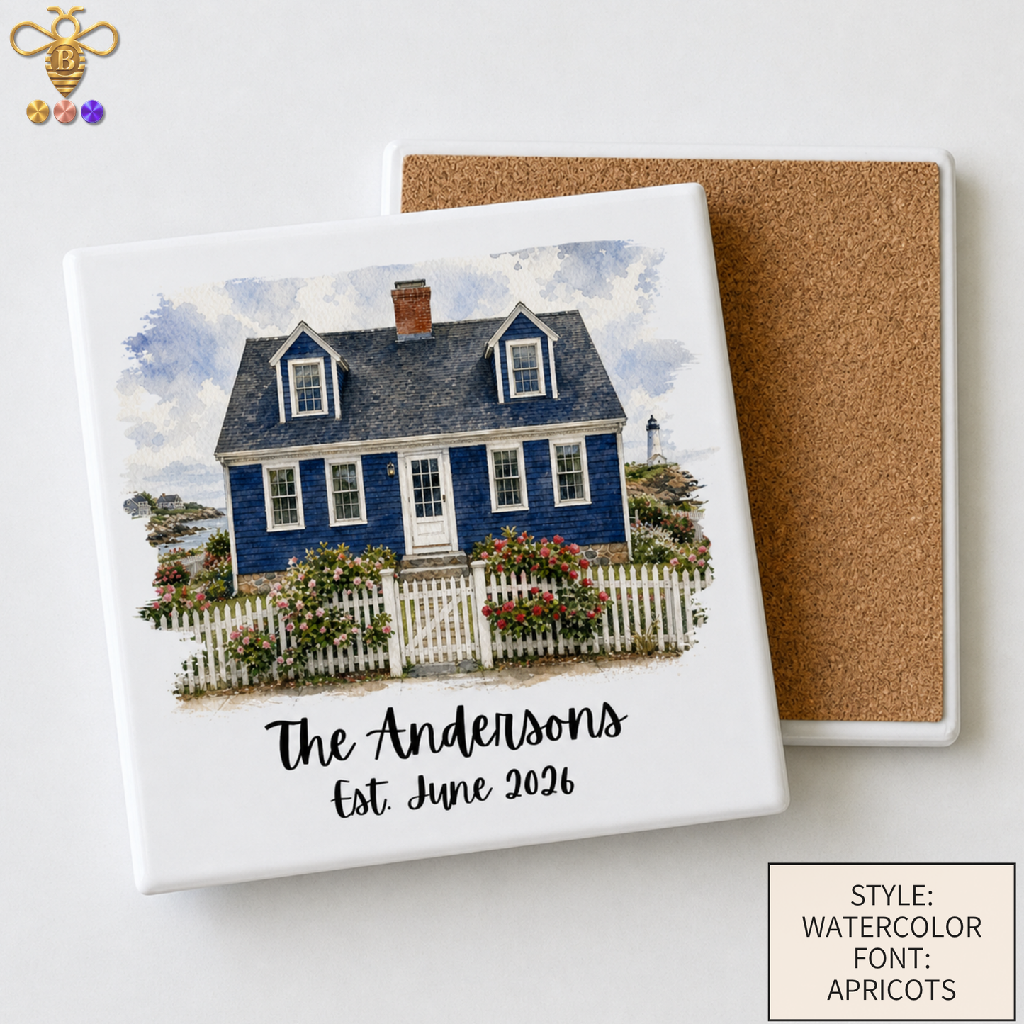 Tiles & Trivet (House Portrait) with Name & Est. Date (Choose Tile Type)